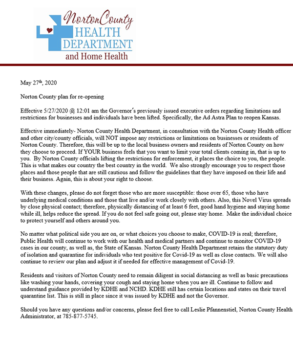 Health Department statement